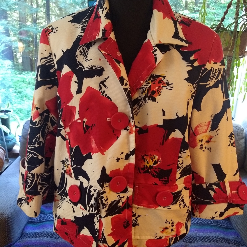 Coldwater Creek size 14 jacket red flowers